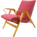 Fauteuil vintage en tissu rose et chêne pour Tatra, Tchécoslovaquie 1960