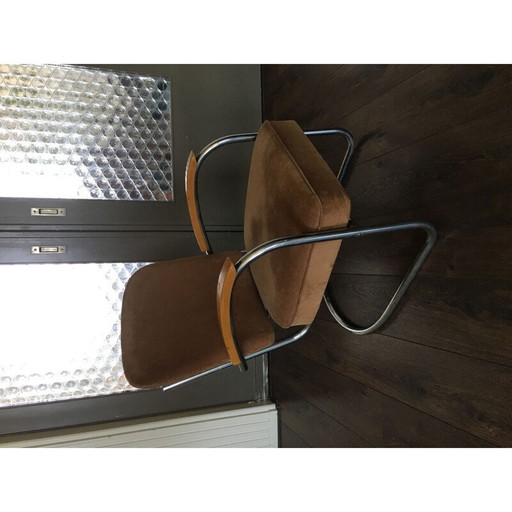 Chaise longue vintage 436 pour D3 Rotterdam en tissu brun et acier tubulaire