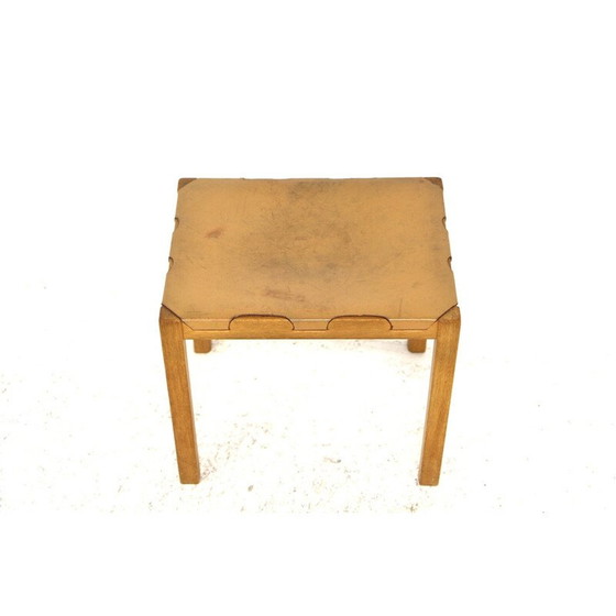 Image 1 of Tabouret vintage en cuir et bois de chêne "Model 1040" par Glasmäster Markaryd, Suède 1960