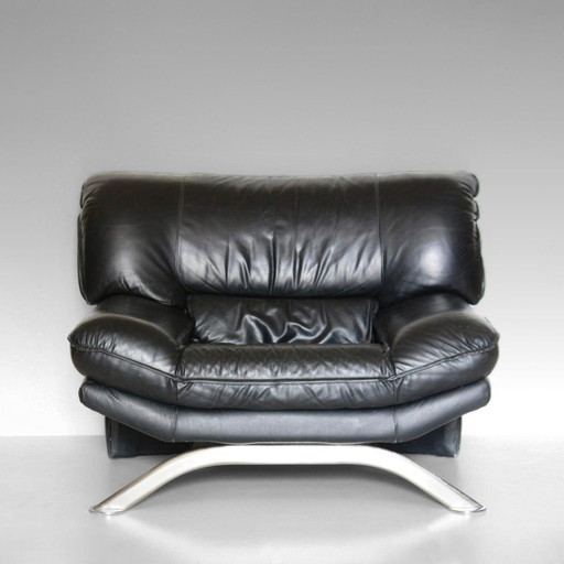 Fauteuil vintage en cuir noir, 1980