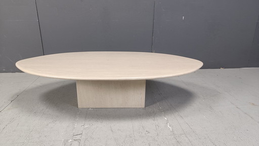 Table basse ovale en travertin, 1970S