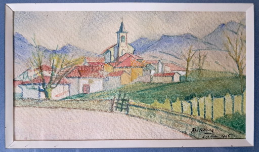 Paysage, Pastel. Commune D'Ispoure. Robert Delétang. 1945. 