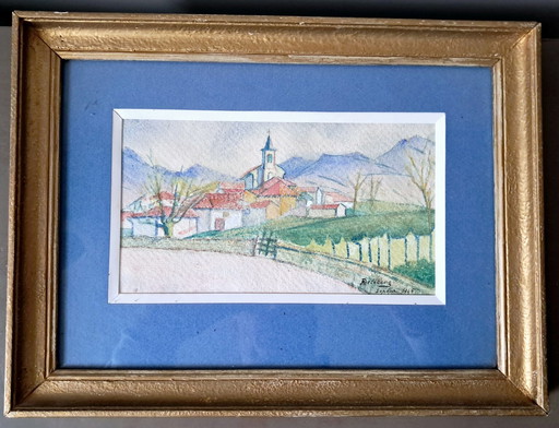 Paysage, Pastel. Commune D'Ispoure. Robert Delétang. 1945. 