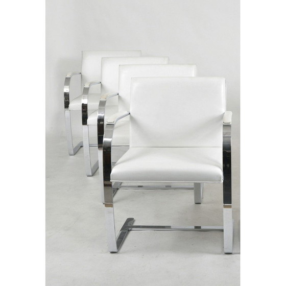 Image 1 of Chaises de salle à manger Flat Bar 255 en cuir blanc et acier chromé par Mies Van der Rohe pour Knoll Studio