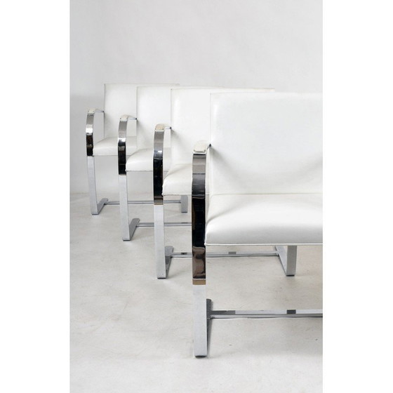 Image 1 of Chaises de salle à manger Flat Bar 255 en cuir blanc et acier chromé par Mies Van der Rohe pour Knoll Studio