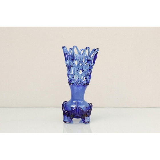 Image 1 of Vase vintage en verre bleu cobalt, Europe 1960