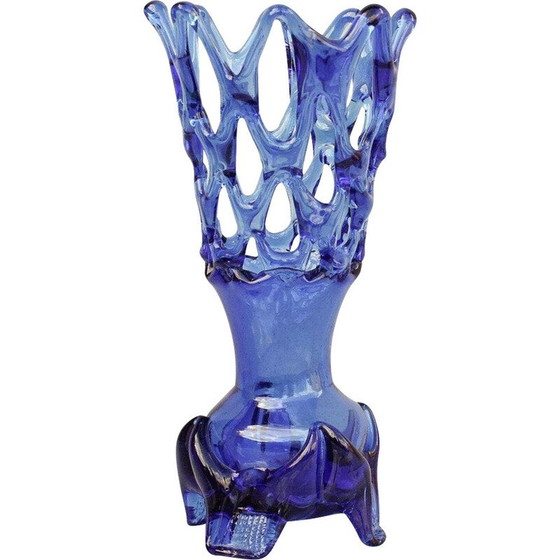 Image 1 of Vase vintage en verre bleu cobalt, Europe 1960