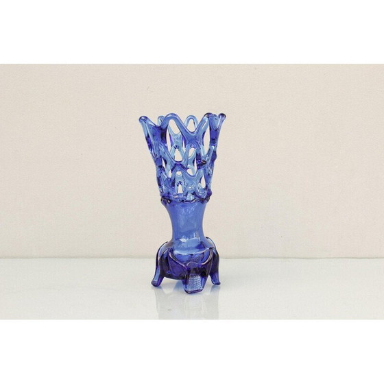 Image 1 of Vase vintage en verre bleu cobalt, Europe 1960