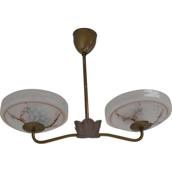 Image 1 of Lustre vintage en verre et métal par Zukov, Tchécoslovaquie 1950