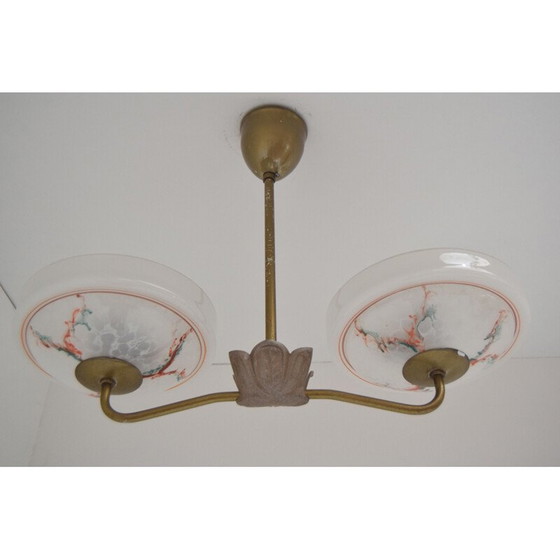 Image 1 of Lustre vintage en verre et métal par Zukov, Tchécoslovaquie 1950