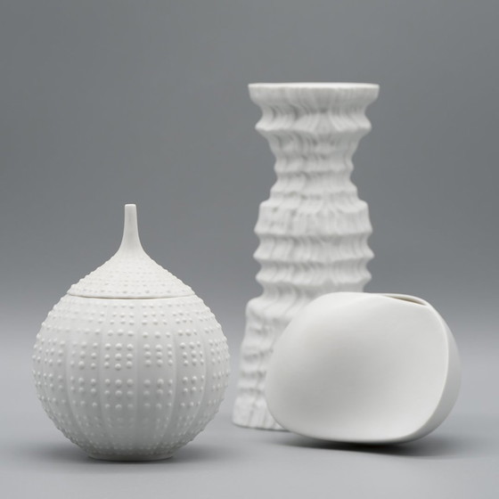 Image 1 of Rosenthal Bisque Porcelaine Vase Couvercle-Boîte Bougeoir Trio Martin Freyer Uta Feyl