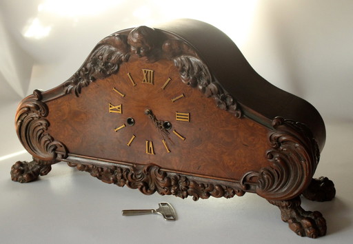 1940S Horloge de cheminée sculptée et fabriquée à la main - Horloge de salon