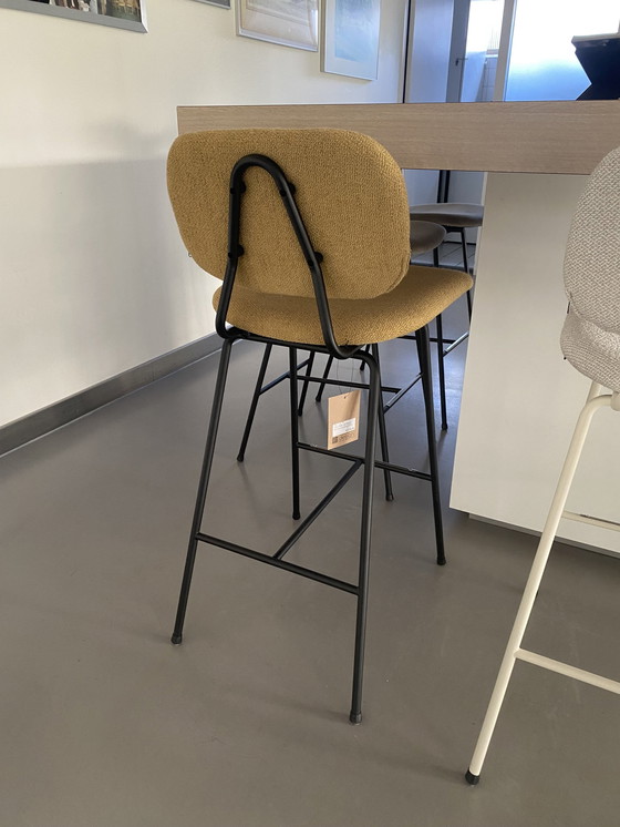 Image 1 of Design In Box - Tabouret de bar n° 14 - Structure noire + tissu couleur moutarde