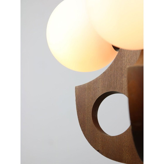 Image 1 of Lustre vintage en acier chromé et verre opalin, 1960