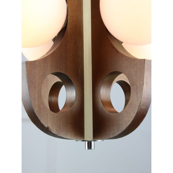 Image 1 of Lustre vintage en acier chromé et verre opalin, 1960