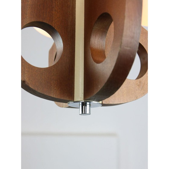 Image 1 of Lustre vintage en acier chromé et verre opalin, 1960