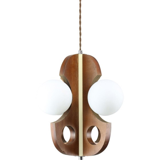 Image 1 of Lustre vintage en acier chromé et verre opalin, 1960