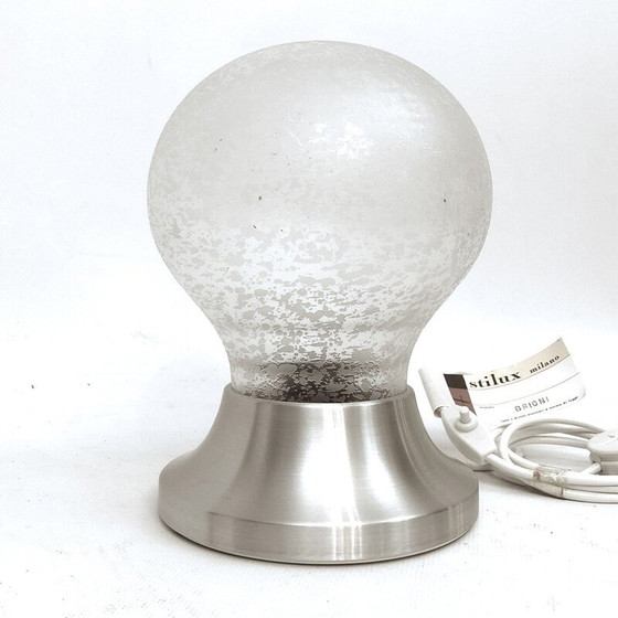 Image 1 of Lampe de table vintage en verre dépoli et aluminium "Brioni" par Stilux Milano, 1960