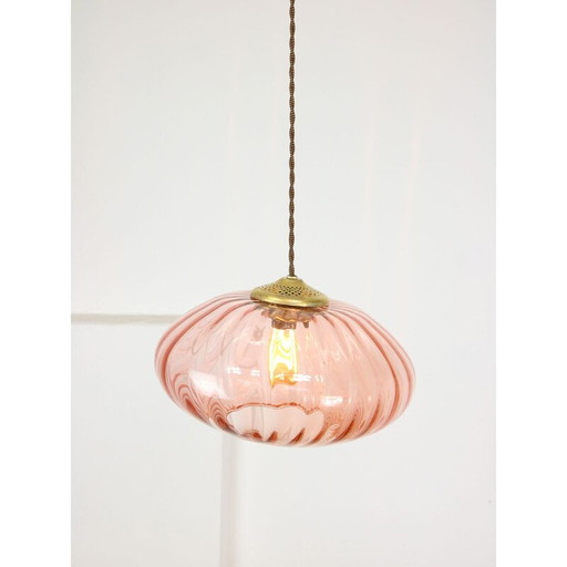 Lampe suspendue vintage en laiton et verre