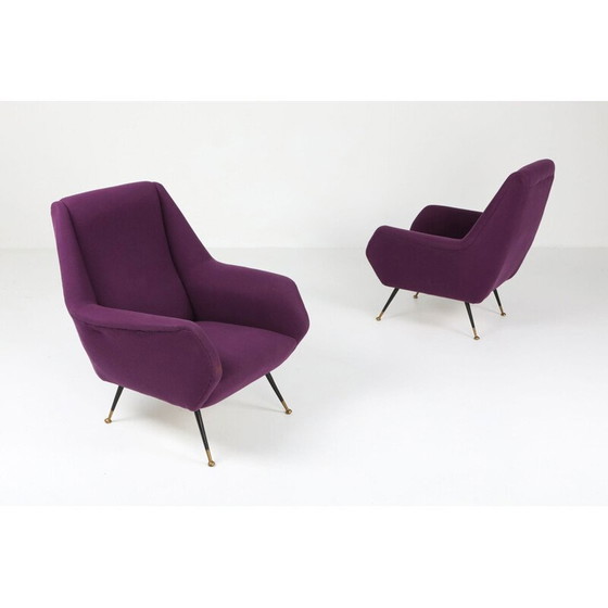 Image 1 of Paire de fauteuils vintage avec revêtement violet, Italie 1950