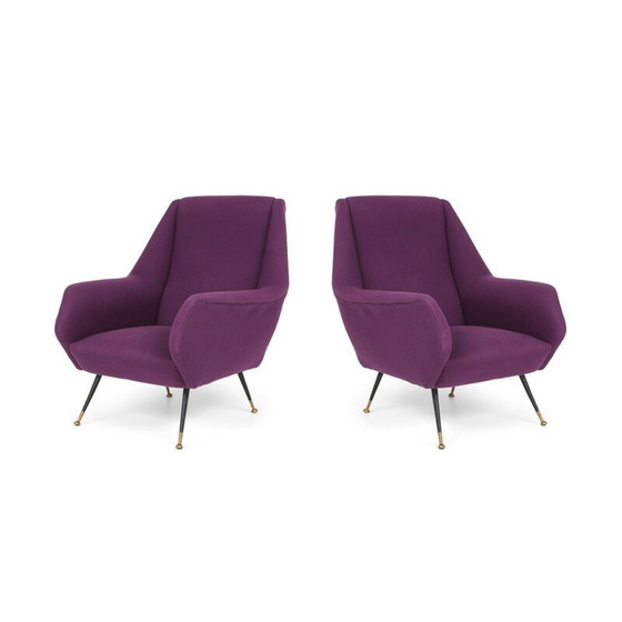 Image 1 of Paire de fauteuils vintage avec revêtement violet, Italie 1950
