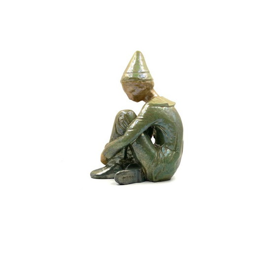 Image 1 of Figurine vintage en céramique verte d'un garçon assis par Giordano Tronconi, Italie 1950