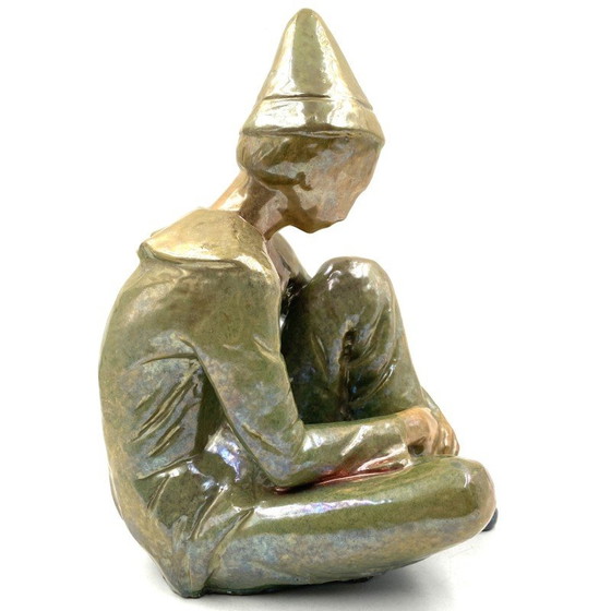 Image 1 of Figurine vintage en céramique verte d'un garçon assis par Giordano Tronconi, Italie 1950