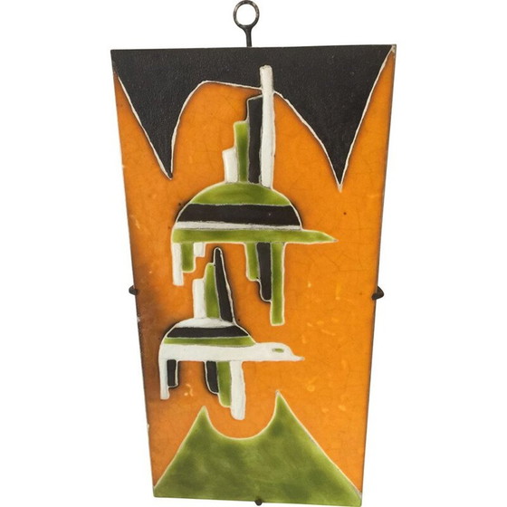 Image 1 of Assiette décorative vintage en céramique émaillée de Gilbert Valentin
