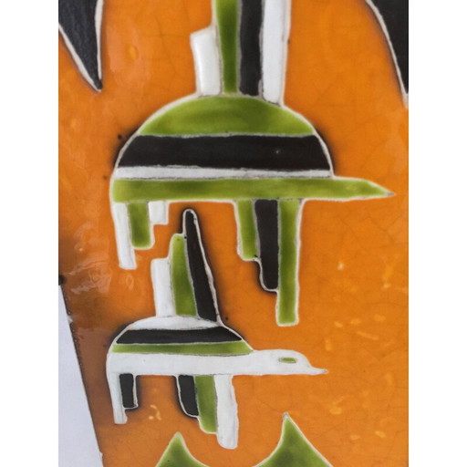 Assiette décorative vintage en céramique émaillée de Gilbert Valentin