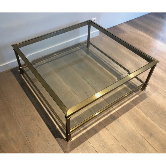 Image 1 of Table basse carrée vintage en acier patiné or, France 1970