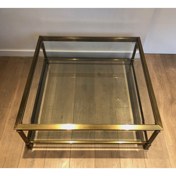 Image 1 of Table basse carrée vintage en acier patiné or, France 1970