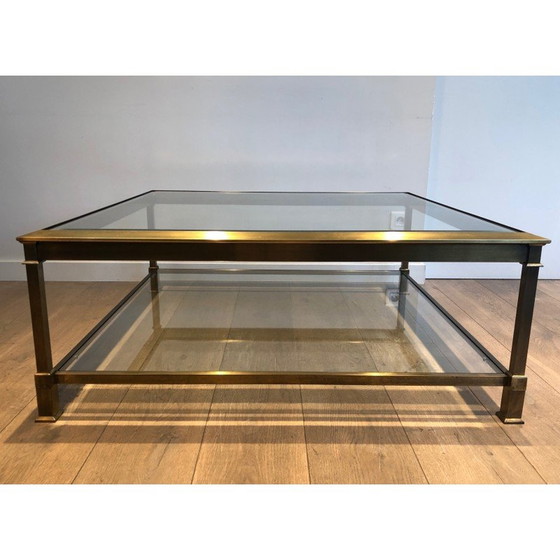 Image 1 of Table basse carrée vintage en acier patiné or, France 1970