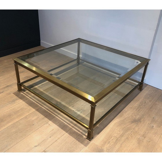 Image 1 of Table basse carrée vintage en acier patiné or, France 1970