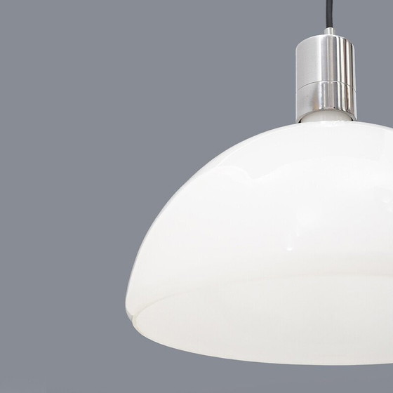 Image 1 of Lustre vintage "AS/AM" en métal chromé et verre opalin par Franco Albini et Franca Helg pour Sirrah, Italie 1970