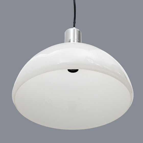 Image 1 of Lustre vintage "AS/AM" en métal chromé et verre opalin par Franco Albini et Franca Helg pour Sirrah, Italie 1970