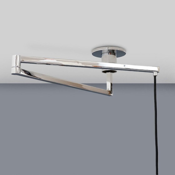 Image 1 of Lustre vintage "AS/AM" en métal chromé et verre opalin par Franco Albini et Franca Helg pour Sirrah, Italie 1970