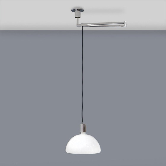 Image 1 of Lustre vintage "AS/AM" en métal chromé et verre opalin par Franco Albini et Franca Helg pour Sirrah, Italie 1970