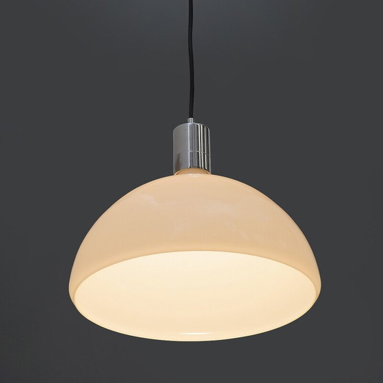 Image 1 of Lustre vintage "AS/AM" en métal chromé et verre opalin par Franco Albini et Franca Helg pour Sirrah, Italie 1970