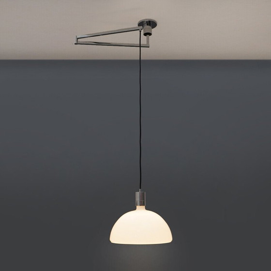 Image 1 of Lustre vintage "AS/AM" en métal chromé et verre opalin par Franco Albini et Franca Helg pour Sirrah, Italie 1970