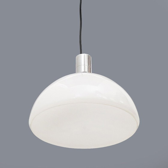Image 1 of Lustre vintage "AS/AM" en métal chromé et verre opalin par Franco Albini et Franca Helg pour Sirrah, Italie 1970