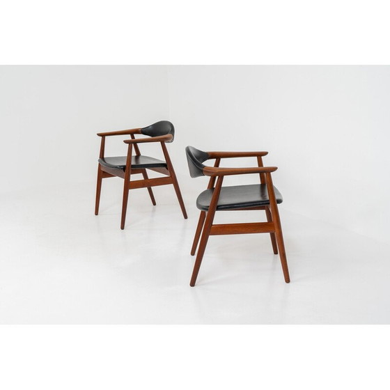 Image 1 of Paire de fauteuils vintage en teck massif et cuir skaï par Erik Kirkegaard pour Glostrup, Danemark 1960