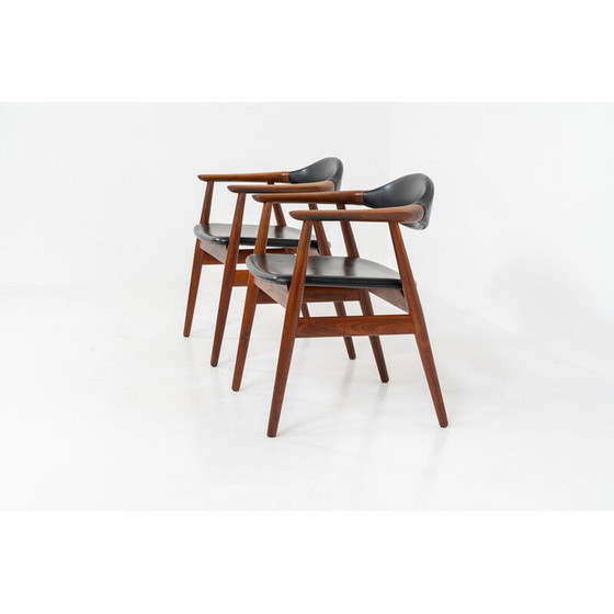 Image 1 of Paire de fauteuils vintage en teck massif et cuir skaï par Erik Kirkegaard pour Glostrup, Danemark 1960