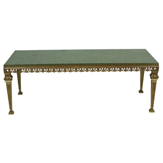 Image 1 of Table basse Hollywood Regency en cuir et laiton