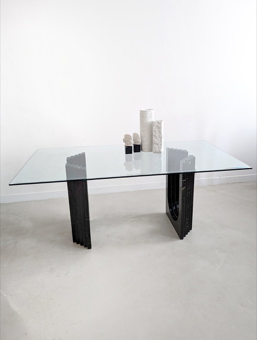 Table de salle à manger Cattelan en verre et marbre noir par Carlo Scarpa