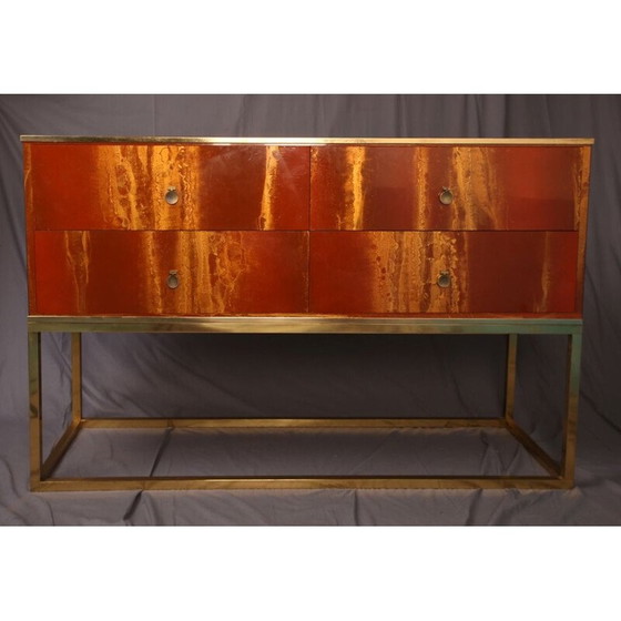 Image 1 of Commode vintage en loupe de bois, laiton et acajou pour Jansen, 1970
