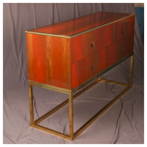 Image 1 of Commode vintage en loupe de bois, laiton et acajou pour Jansen, 1970