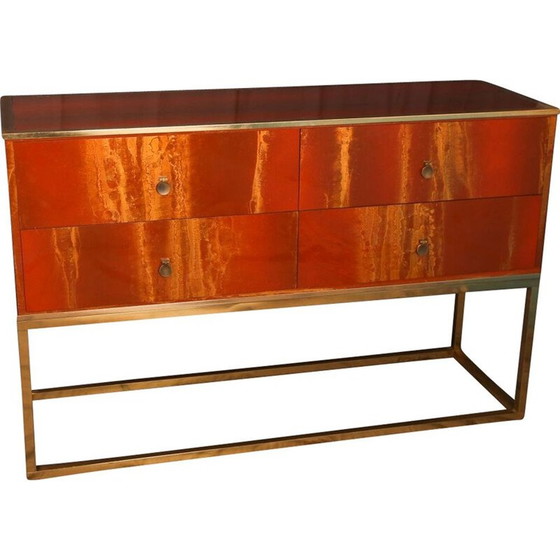 Image 1 of Commode vintage en loupe de bois, laiton et acajou pour Jansen, 1970