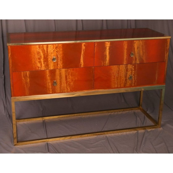 Image 1 of Commode vintage en loupe de bois, laiton et acajou pour Jansen, 1970