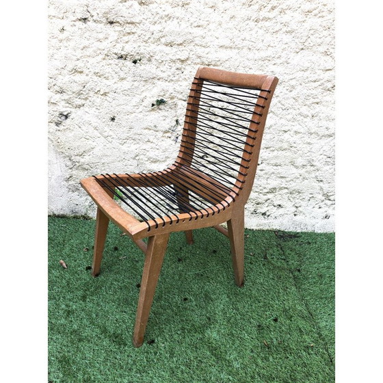 Image 1 of Ensemble de 2 chaises vintage en scoubidou par Louis Sognot, années 1950