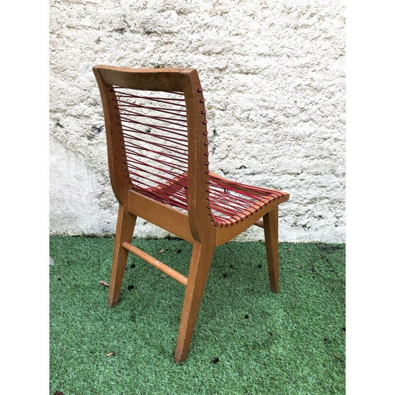 Image 1 of Ensemble de 2 chaises vintage en scoubidou par Louis Sognot, années 1950